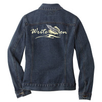 Write On   Feather Author Novelist Novel Writer Po Ladies Denim Jacket | Artistshot