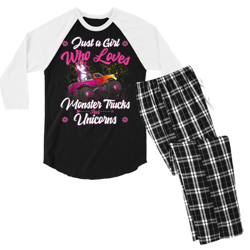 Just A Girl Who Loves Monster Trucks And Unicorns Men's 3/4 Sleeve Pajama Set | Artistshot