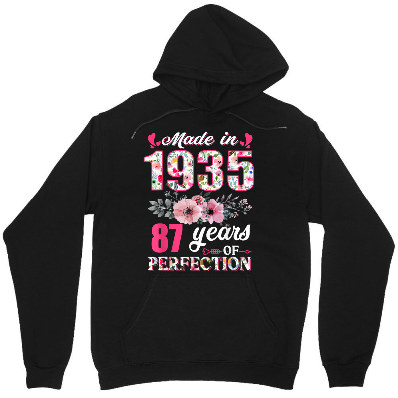 Made In 1935 Floral 87 Year Old 87th Birthday Gift Unisex Hoodie | Artistshot