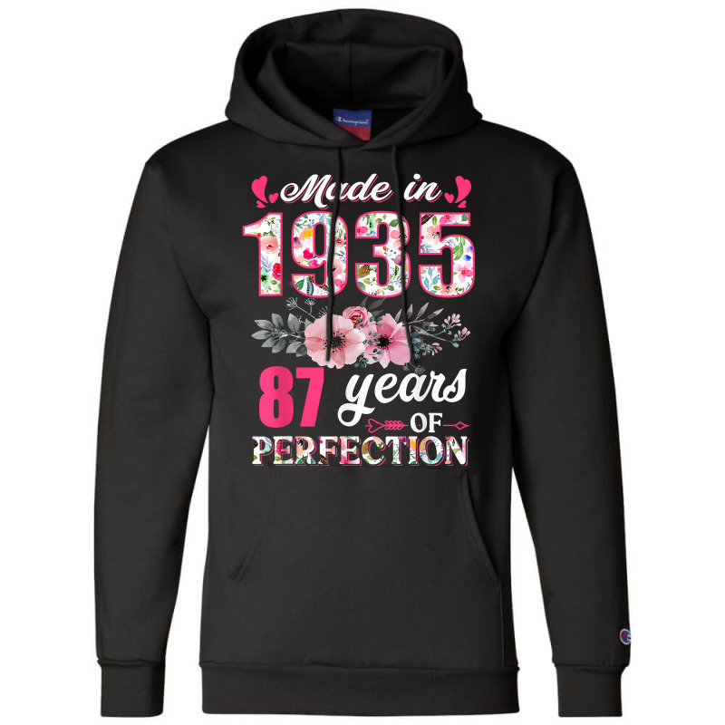 Made In 1935 Floral 87 Year Old 87th Birthday Gift Champion Hoodie | Artistshot