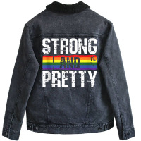 Strong And Pretty Gay Pride Gym Lifting Workout Lg Unisex Sherpa-lined Denim Jacket | Artistshot