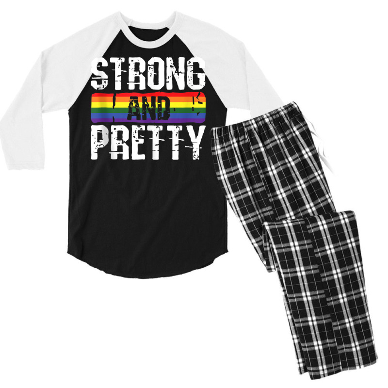 Strong And Pretty Gay Pride Gym Lifting Workout Lg Men's 3/4 Sleeve Pajama Set | Artistshot