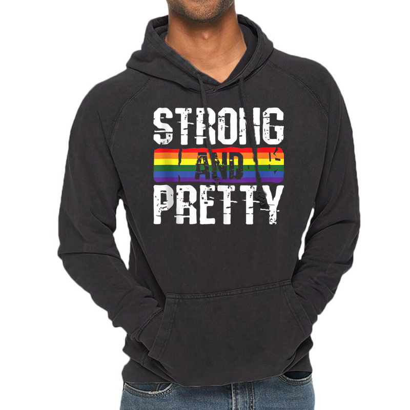 Strong And Pretty Gay Pride Gym Lifting Workout Lg Vintage Hoodie | Artistshot