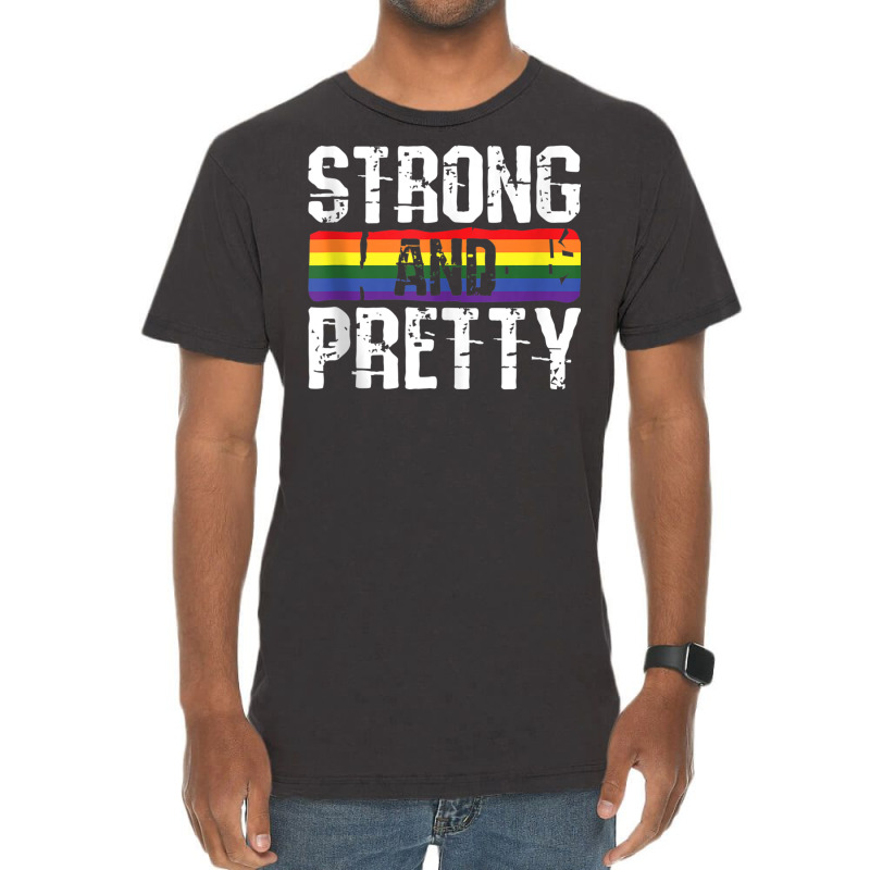 Strong And Pretty Gay Pride Gym Lifting Workout Lg Vintage T-shirt | Artistshot