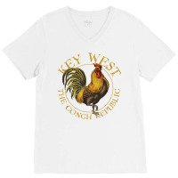 Key West Florida Vintage Rooster Design Souvenir T V-neck Tee | Artistshot