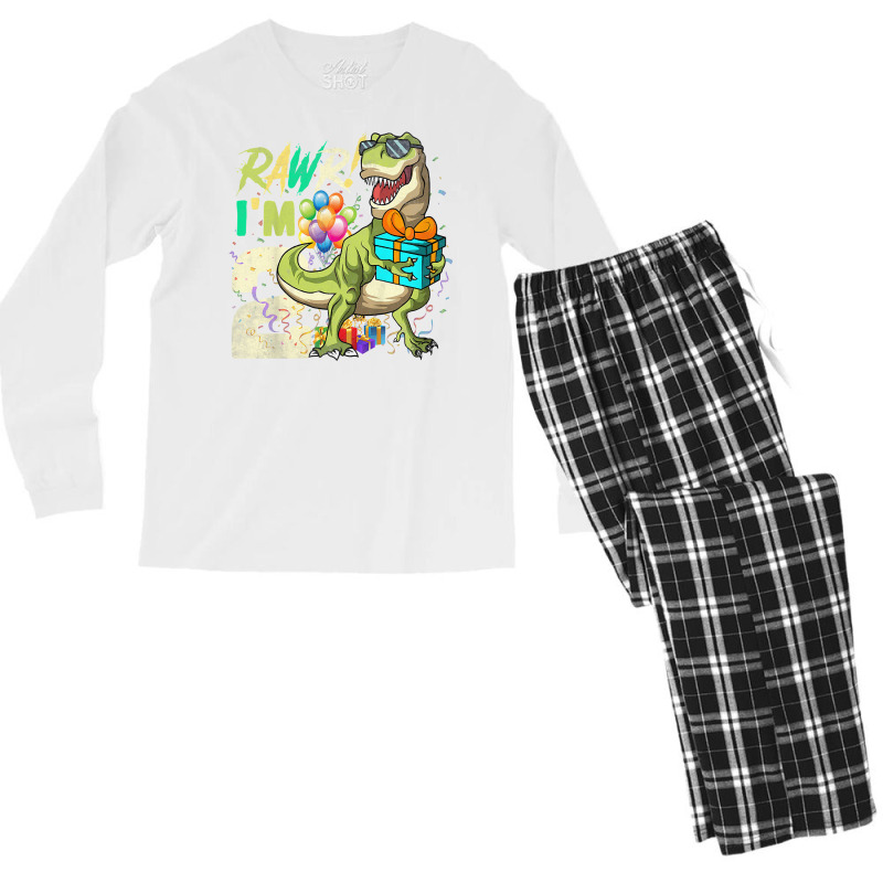 Kids Rawr I'm 2 Second Rex 2nd Birthday Dinosaur 2 Men's Long Sleeve Pajama Set | Artistshot