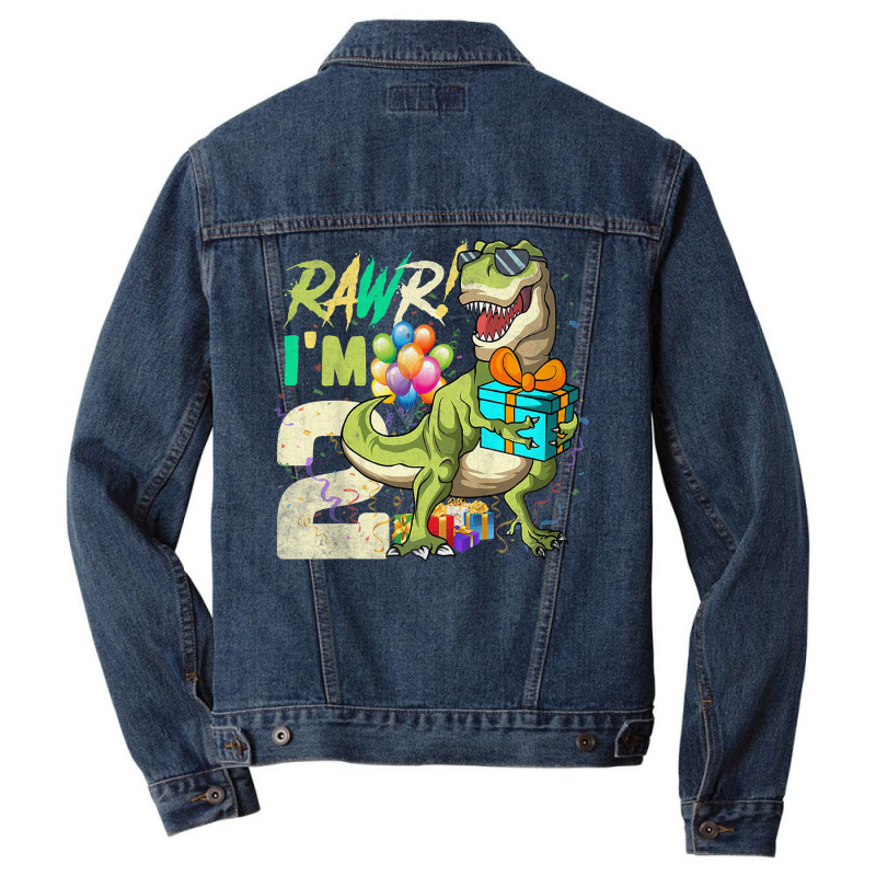 Kids Rawr I'm 2 Second Rex 2nd Birthday Dinosaur 2 Men Denim Jacket | Artistshot