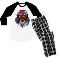 Tie Dye Hippie Dachshund Hippiness Peace Love Dog Men's 3/4 Sleeve Pajama Set | Artistshot