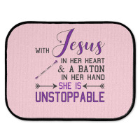 With Jesus In Her Heart A Baton In Hand She Is Uns Rear Car Mat | Artistshot