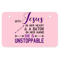 With Jesus In Her Heart A Baton In Hand She Is Uns Atv License Plate | Artistshot