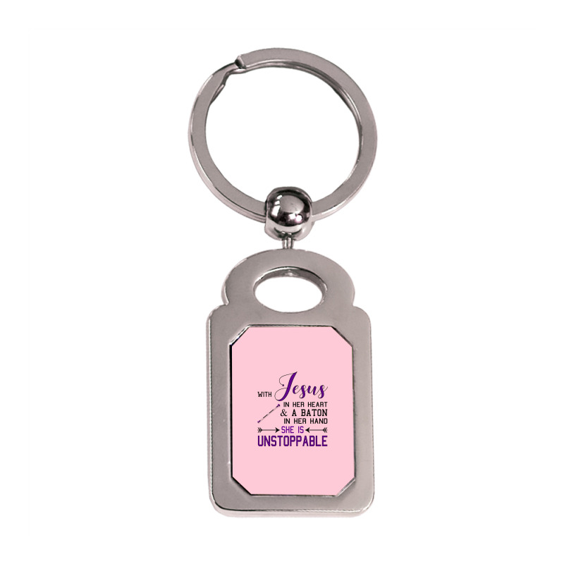 With Jesus In Her Heart A Baton In Hand She Is Uns Silver Rectangle Keychain | Artistshot