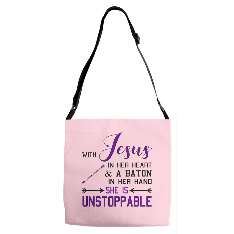 With Jesus In Her Heart A Baton In Hand She Is Uns Adjustable Strap Totes | Artistshot