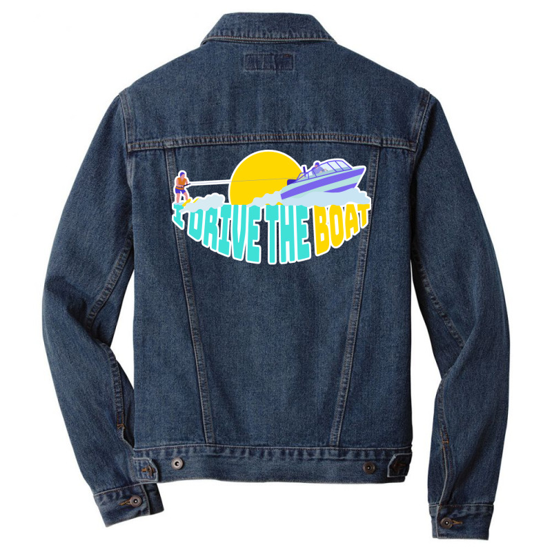 I Drive The Boat Waterskiing Yellow Men Denim Jacket by zelekmanfraw | Artistshot