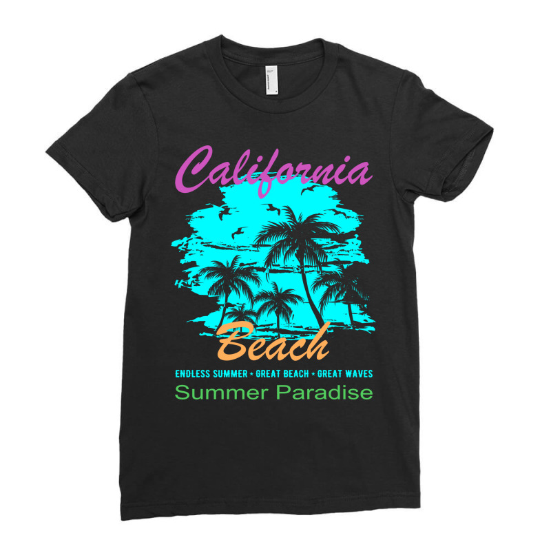 California Beach Summer Paradise Vintage Ladies Fitted T-Shirt by linnenbuessh | Artistshot