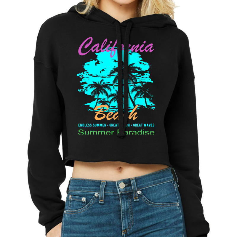 California Beach Summer Paradise Vintage Cropped Hoodie by linnenbuessh | Artistshot