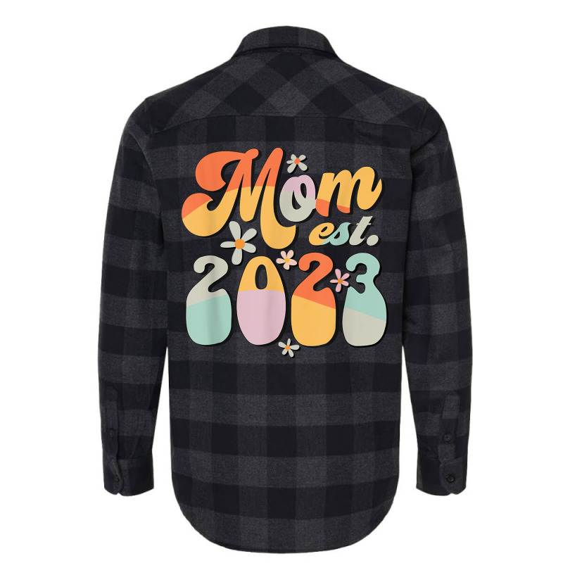 Mom Est 2023 Retro Groovy Design Promoted To Mom T Flannel Shirt | Artistshot