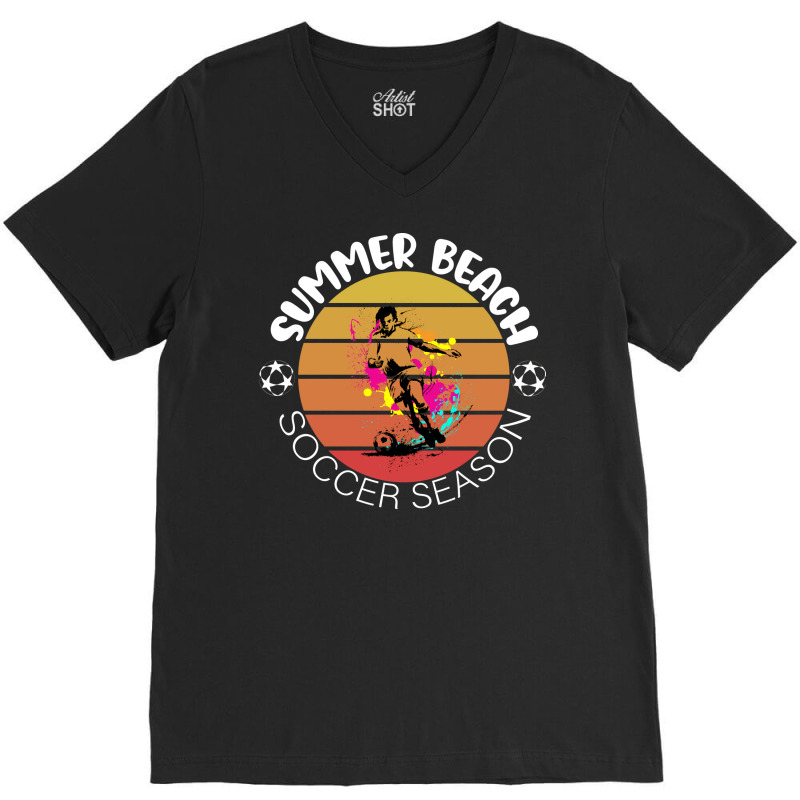 Summer Beach Soccer Season With The Sunset Beautif V-Neck Tee by zelekmanfraw | Artistshot