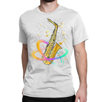 Saxophone Player Musical Notes Jazz Musician Saxop Classic T-shirt | Artistshot