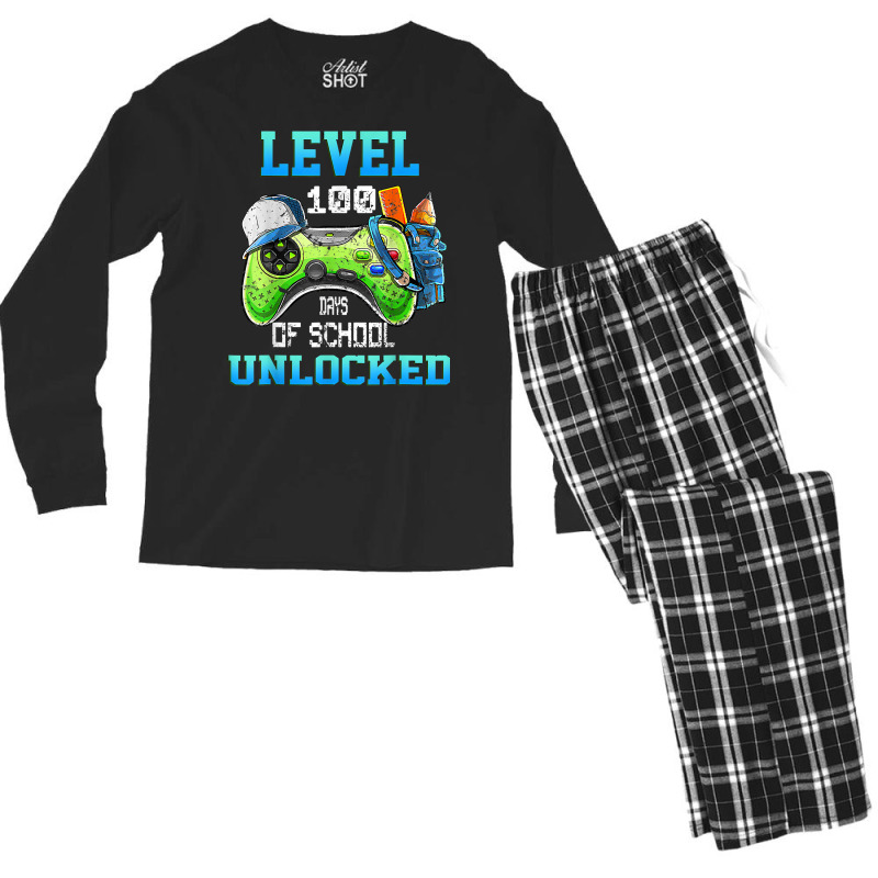 Level 100 Days Of School Unlocked Gamer Video Game Men's Long Sleeve Pajama Set | Artistshot