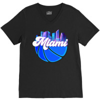 Vintage Miami Florida Cityscape Retro Basketball R V-neck Tee | Artistshot