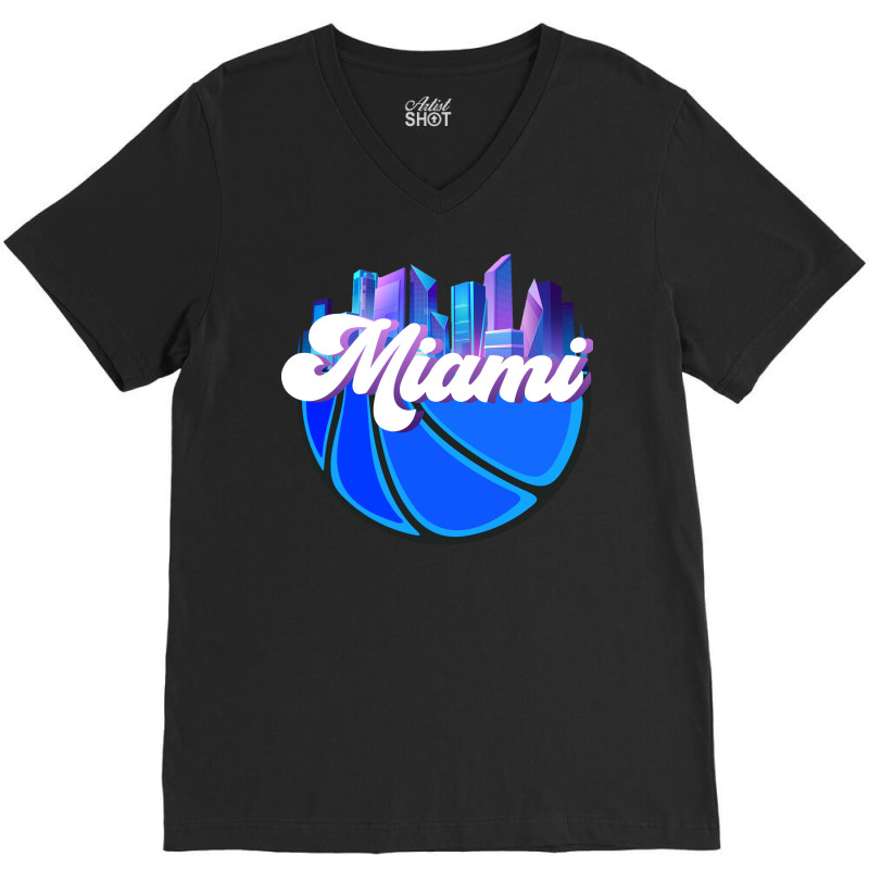 Vintage Miami Florida Cityscape Retro Basketball R V-Neck Tee by lindeaucterr | Artistshot