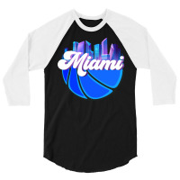 Vintage Miami Florida Cityscape Retro Basketball R 3/4 Sleeve Shirt | Artistshot