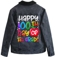 Happy 100th Day Of School 100 Days Smarter Cute 1s Unisex Sherpa-lined Denim Jacket | Artistshot