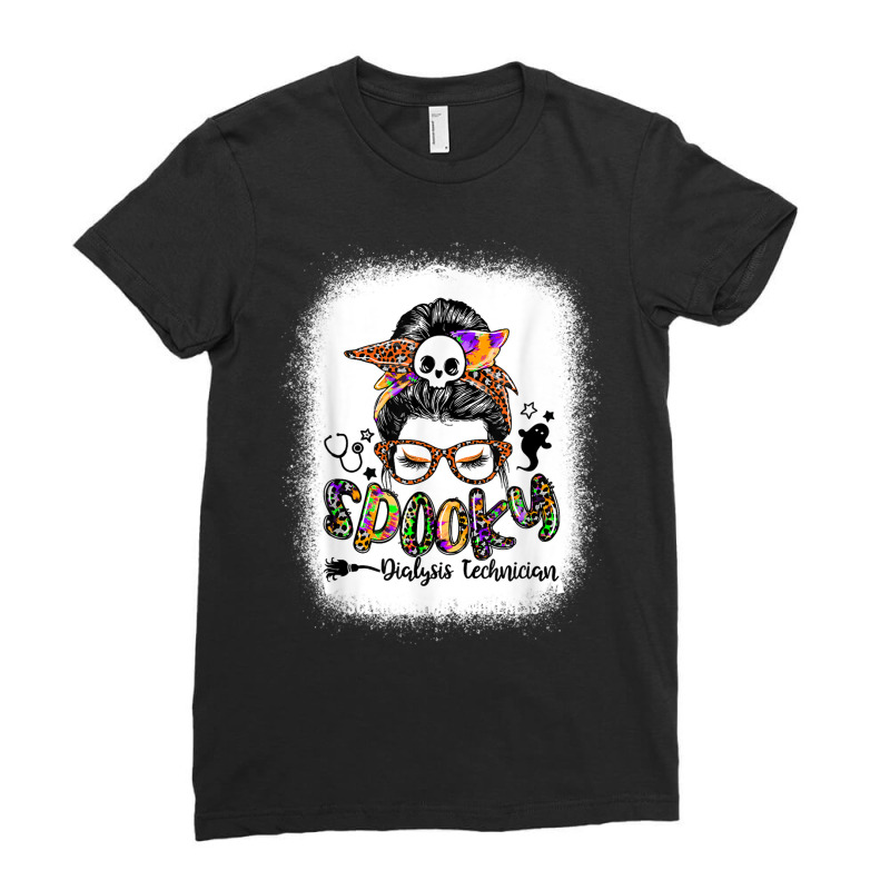 Spooky Dialysis Technician Messy Bun Women Funny H Ladies Fitted T-Shirt by bonne | Artistshot