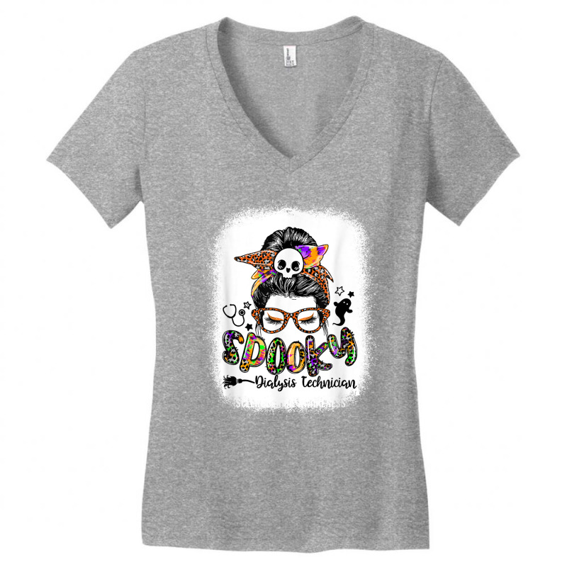 Spooky Dialysis Technician Messy Bun Women Funny H Women's V-Neck T-Shirt by bonne | Artistshot