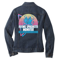 Flying Spaghetti Monster Pastafari Fsm Atheist Ret Ladies Denim Jacket | Artistshot