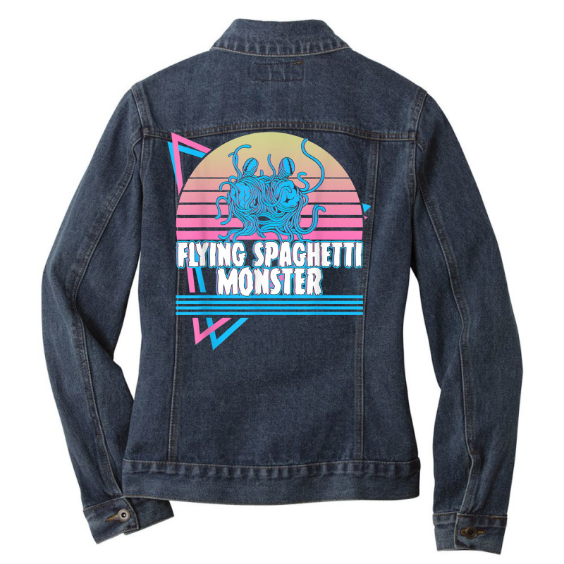 Flying Spaghetti Monster Pastafari Fsm Atheist Ret Ladies Denim Jacket by chomibe | Artistshot