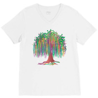 Mardi Gras Tree Beads New Orleans 2023 Watercolor V-neck Tee | Artistshot