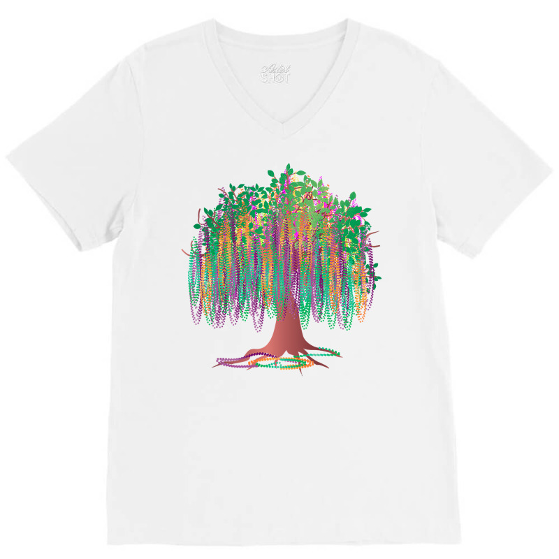 Mardi Gras Tree Beads New Orleans 2023 Watercolor V-neck Tee | Artistshot