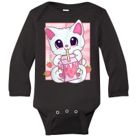 Strawberry Milkshake Cat For Women Girls, Kawaii A Long Sleeve Baby Bodysuit | Artistshot