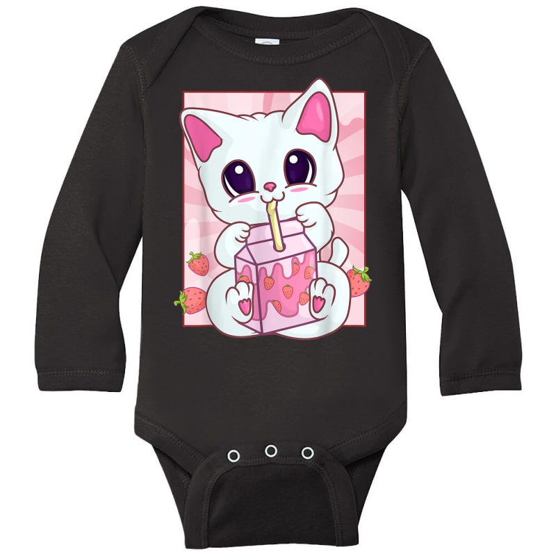 Strawberry Milkshake Cat For Women Girls, Kawaii A Long Sleeve Baby Bodysuit by aiiluurosy | Artistshot