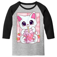 Strawberry Milkshake Cat For Women Girls, Kawaii A Youth 3/4 Sleeve | Artistshot