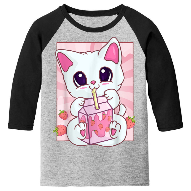 Strawberry Milkshake Cat For Women Girls, Kawaii A Youth 3/4 Sleeve by aiiluurosy | Artistshot