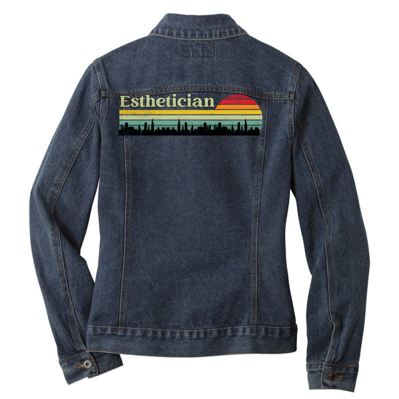 Esthetician Retro Sunset Skyline Design Ladies Denim Jacket | Artistshot