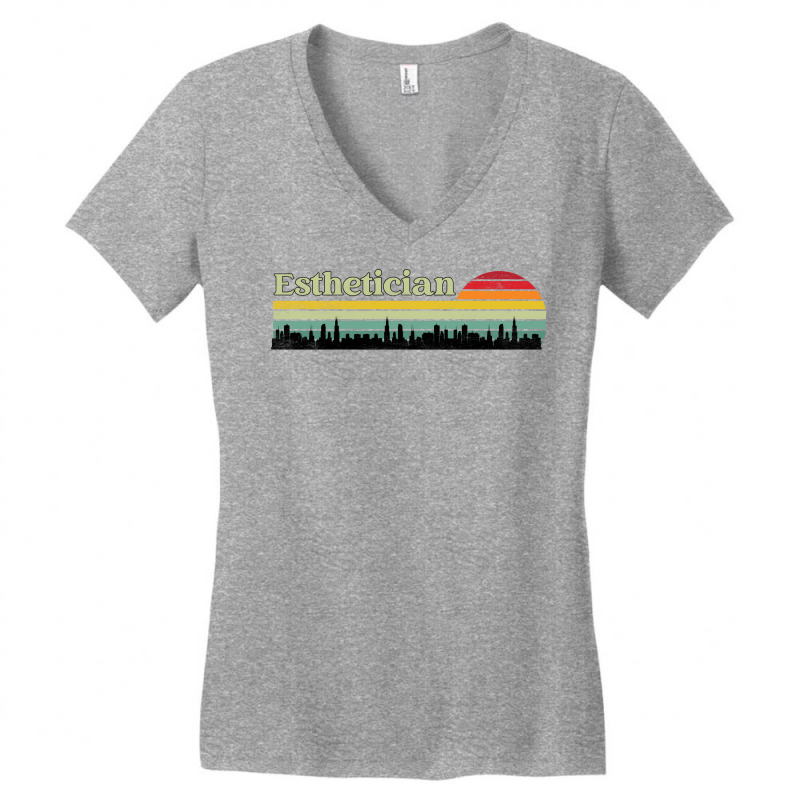 Esthetician Retro Sunset Skyline Design Women's V-neck T-shirt | Artistshot