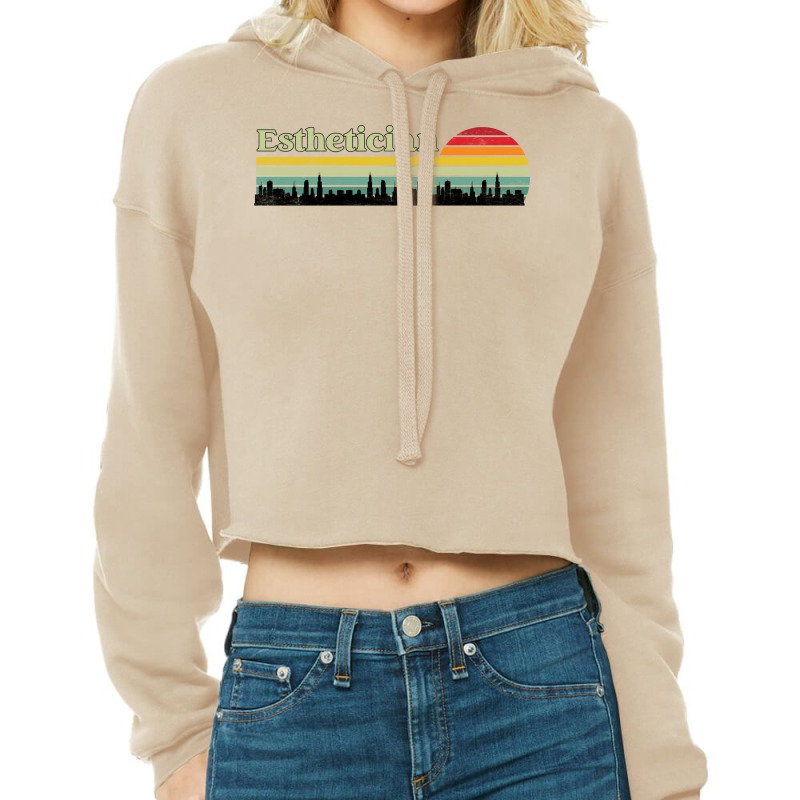 Esthetician Retro Sunset Skyline Design Cropped Hoodie | Artistshot