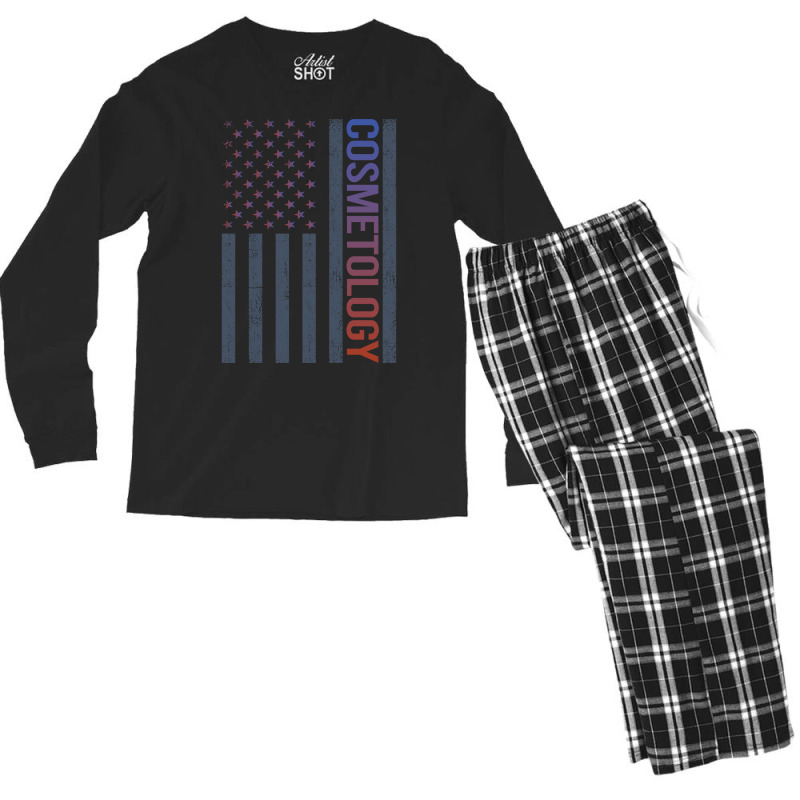 American Flag Cosmetology Cosmetoloist Girl Men's Long Sleeve Pajama Set | Artistshot