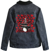 Skeleton Drummer Valentines Day Rock N Roll Drum M Unisex Sherpa-lined Denim Jacket | Artistshot