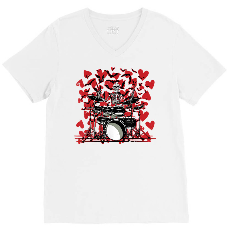 Skeleton Drummer Valentines Day Rock N Roll Drum M V-neck Tee | Artistshot