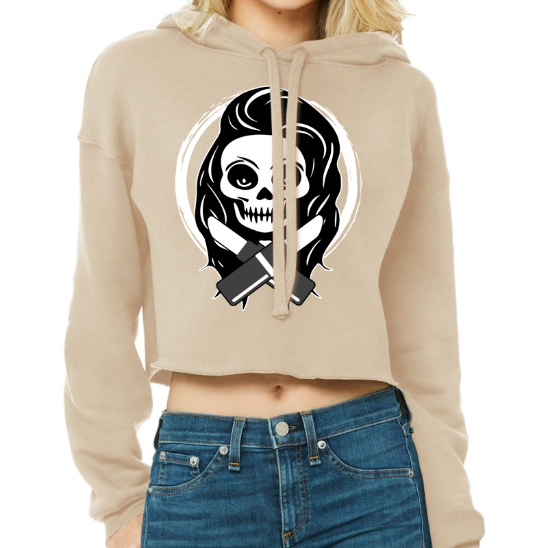 Beautician Skull And Crossed Lipsticks White  Trav Cropped Hoodie | Artistshot