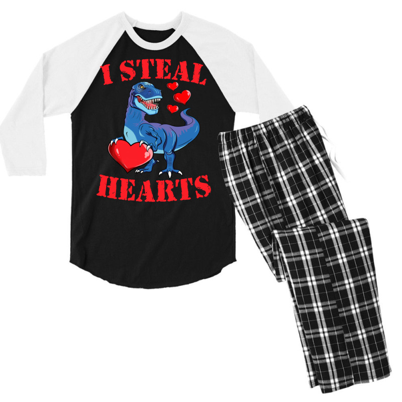 Valentines Day Dinosaur I Steal Hearts Tshirt Gift Men's 3/4 Sleeve Pajama Set | Artistshot