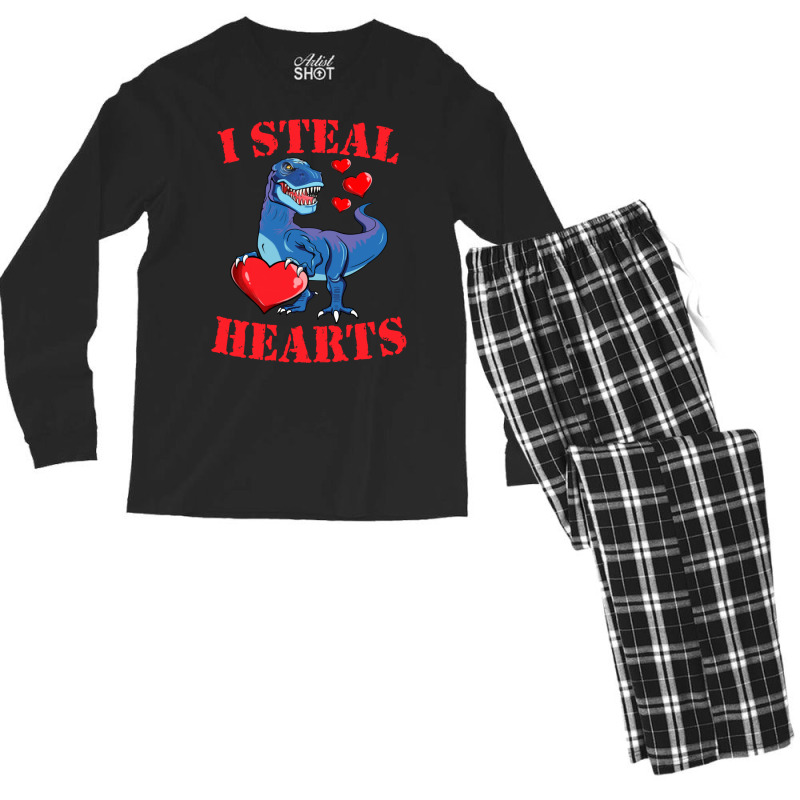 Valentines Day Dinosaur I Steal Hearts Tshirt Gift Men's Long Sleeve Pajama Set | Artistshot