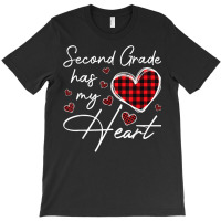 Second Grade Has My Heart Plaid Teacher Valentines T-shirt | Artistshot