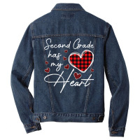 Second Grade Has My Heart Plaid Teacher Valentines Men Denim Jacket | Artistshot