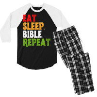 Eat Sleep Read Bible Repeat Vintage Men's 3/4 Sleeve Pajama Set | Artistshot