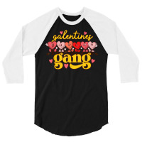 Galentines Gang Retro Groovy Checkered Valentine D 3/4 Sleeve Shirt | Artistshot